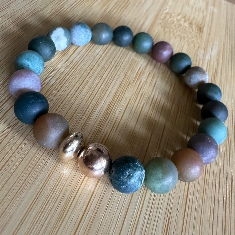 Matte Indian 8mm Agate Stretch Bracelet w/ 14k Gold & Rose Gold Spacers